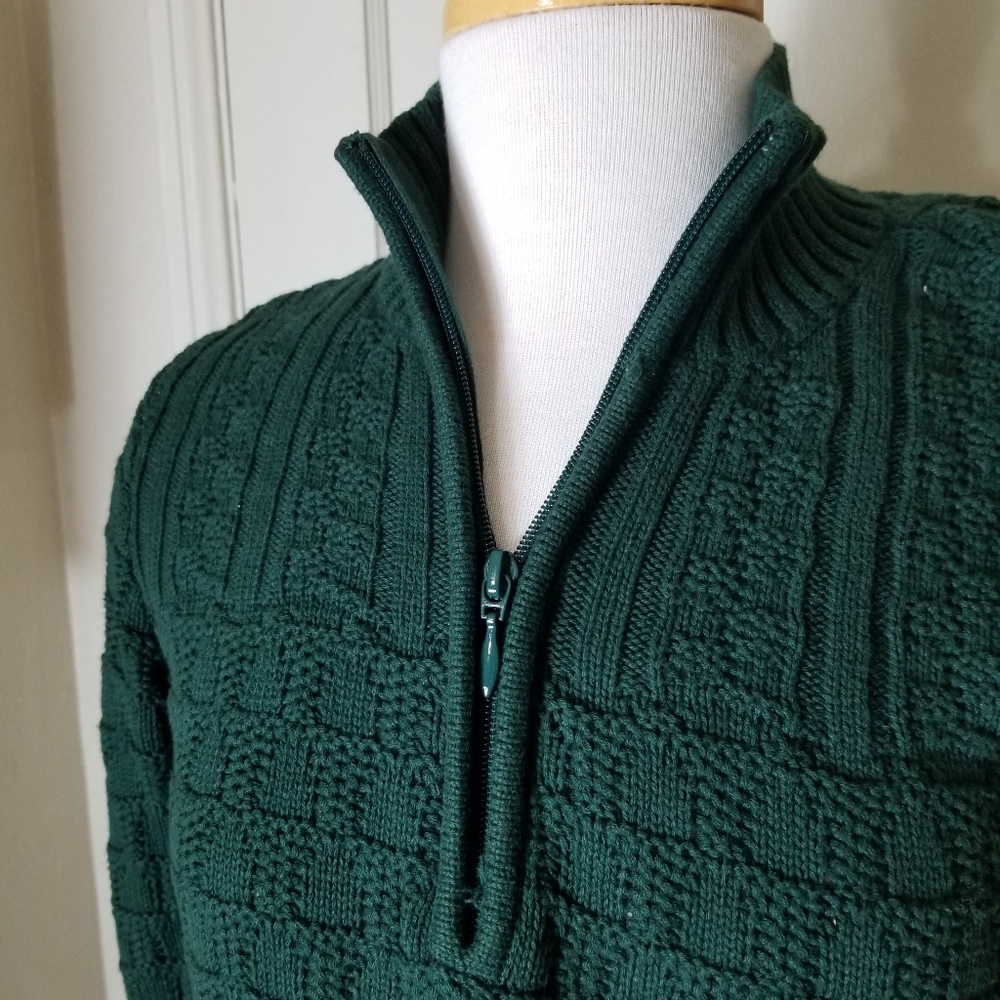 CHRISTOPHER AND BANKS green 100% cotton cable knit long sleeve zip up sweater - Picture 3 of 6